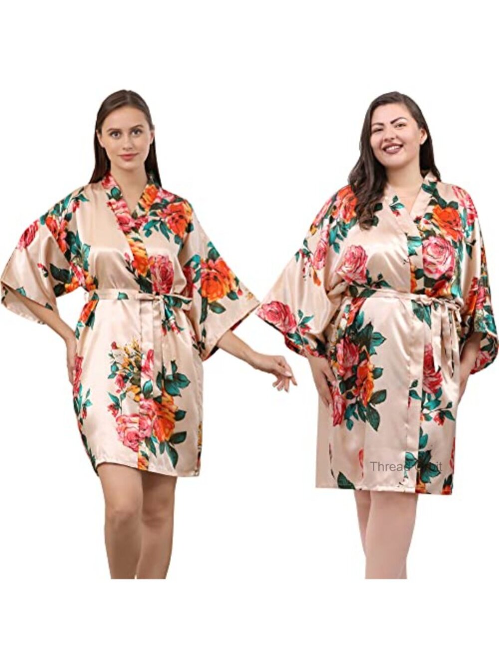 Floral Satin Bridal Kimono Robe for Women